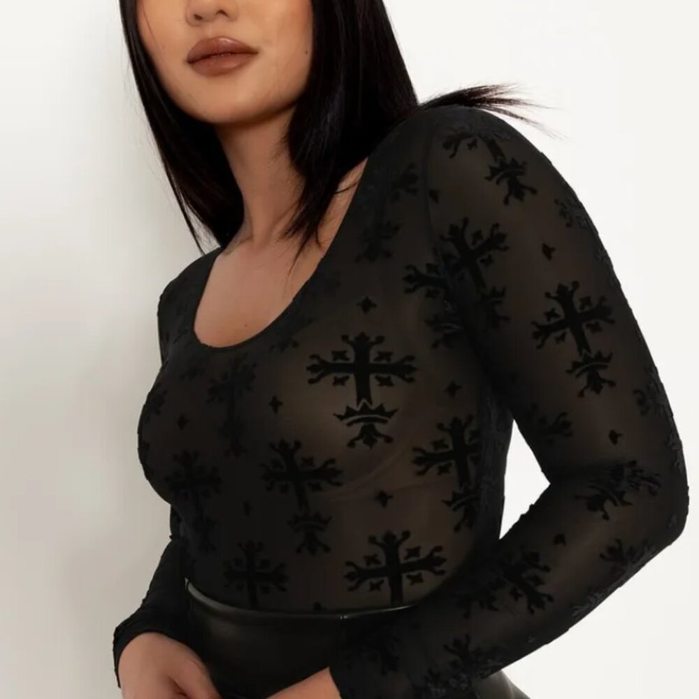 Burned Velvet Coffin Mesh Top
